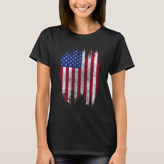 USA Flag Distressed Halftone Design Tシャツ (正面)