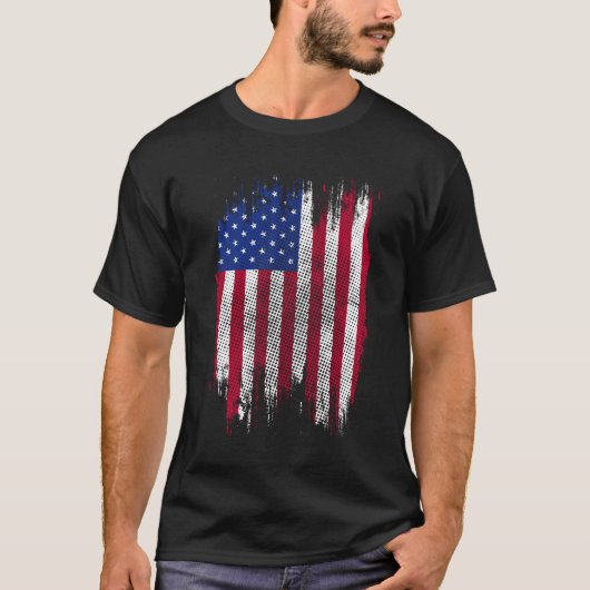 USA Flag Distressed Halftone Design Tシャツ (正面)