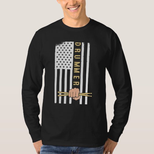 Usa Flag Drum Sticks Cool Patriotic American Drumm Tシャツ (正面)