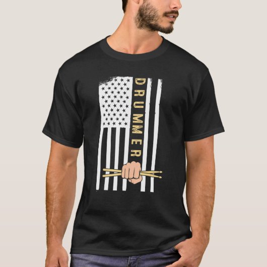 Usa Flag Drum Sticks Cool Patriotic American Drumm Tシャツ (正面)