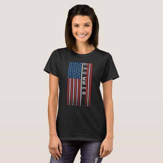 Usa Flag Drum Sticks Cool Patriotic American Drumm Tシャツ (正面フル)