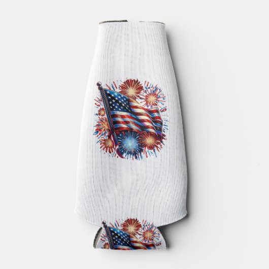 USA Flag Fireworks Patriotic ボトルクーラー (正面)