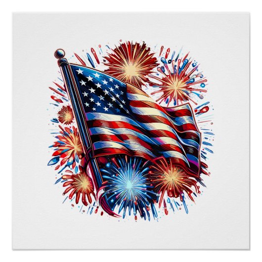 USA Flag Fireworks Patriotic ポスター (正面)