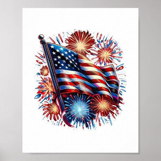 USA Flag Fireworks Patriotic ポスター (正面)