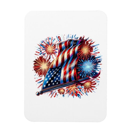 USA Flag Fireworks Patriotic マグネット (縦)