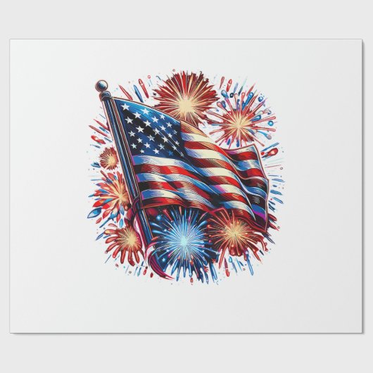 USA Flag Fireworks Patriotic ラッピングペーパー (フラット)