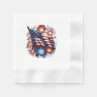 USA Flag Fireworks Patriotic 縁ありカクテルナプキン