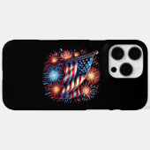 USA Flag Fireworks Patriotic Case-Mate iPhoneケース (裏面 (横))