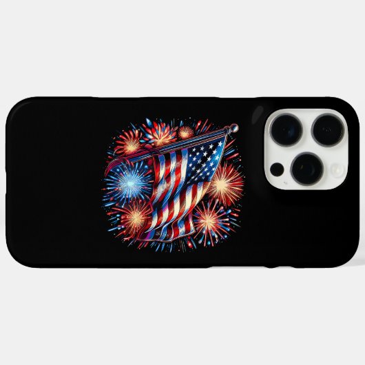 USA Flag Fireworks Patriotic Case-Mate iPhoneケース (裏面 (横))