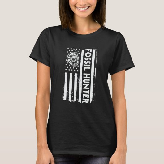 USA Flag Fossil Hunter America Fossil Hunting Tシャツ (正面)