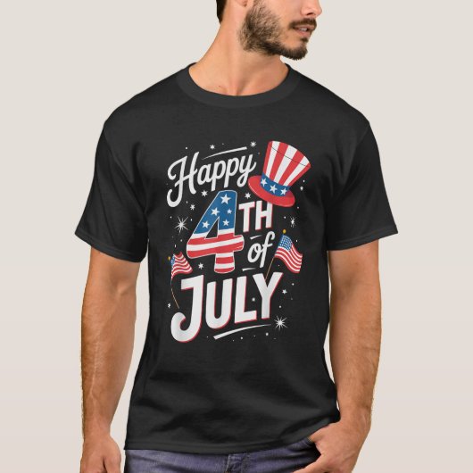 USA Flag Funny Happy 4th Of July Outfits for Women Tシャツ (正面)
