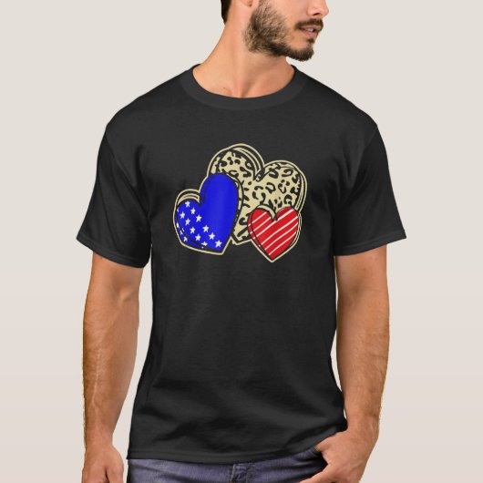 USA Flag Heart 4th Of July Leopard Patriotic Red W Tシャツ (正面)