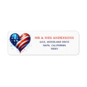 USA Flag Heart Patriotic Return Address Label ラベル (正面)
