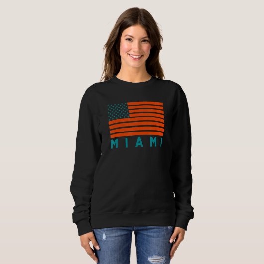 USA Flag Miami OrangeTeal-GreenBlue Miami FL Ameri スウェットシャツ (正面フル)