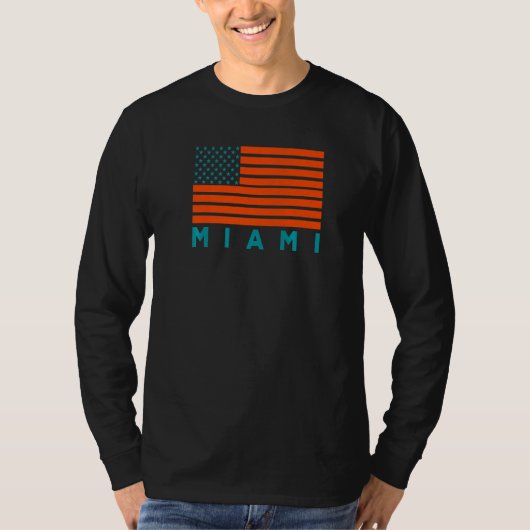 USA Flag Miami OrangeTeal-GreenBlue Miami FL Ameri Tシャツ (正面)