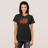 USA Flag Miami OrangeTeal-GreenBlue Miami FL Ameri Tシャツ (正面フル)