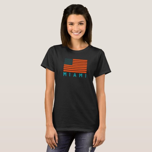 USA Flag Miami OrangeTeal-GreenBlue Miami FL Ameri Tシャツ (正面フル)