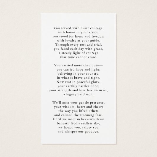 USA Flag Military Memorial Photo Prayer Card (裏面)