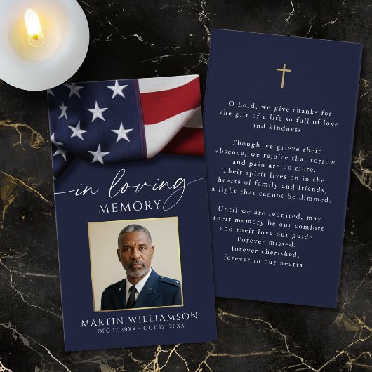 USA Flag Military Photo Cross Funeral Prayer Card