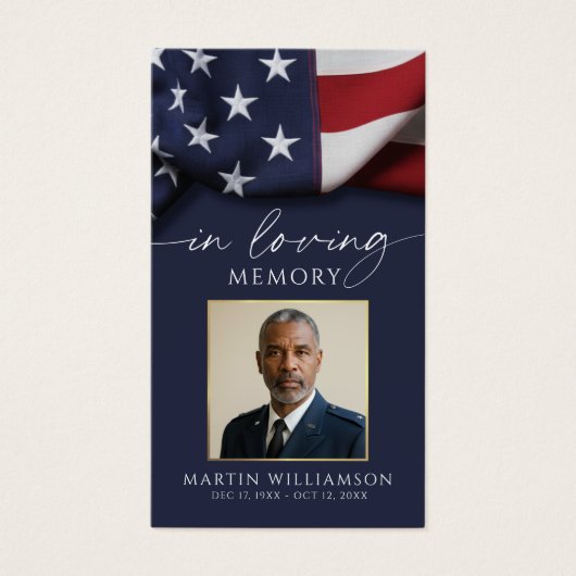 USA Flag Military Photo Cross Funeral Prayer Card (正面)