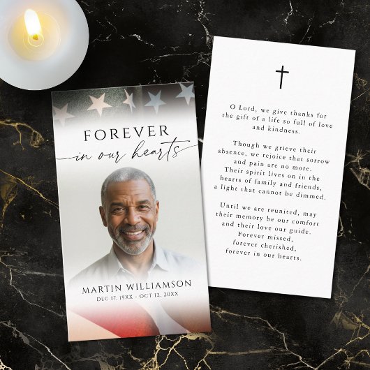 USA Flag Military Photo Cross Funeral Prayer Card 名刺