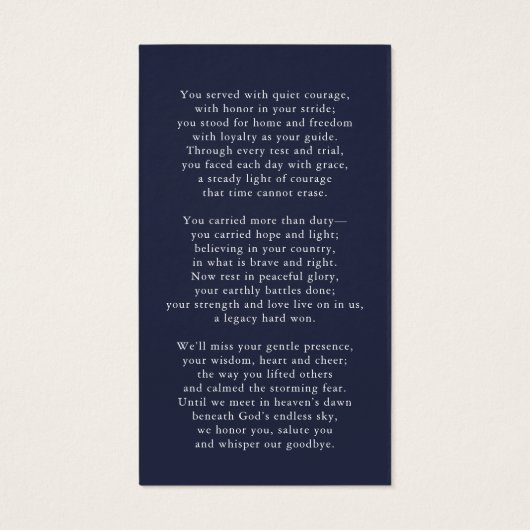 USA Flag Military Photo Funeral Prayer Card (裏面)