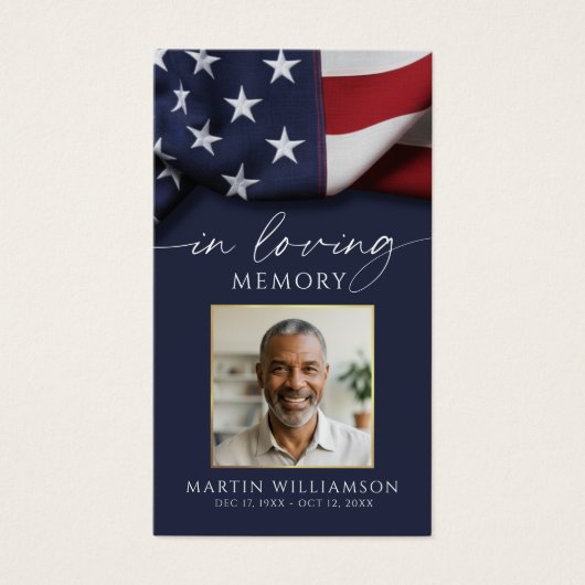 USA Flag Military Photo Funeral Prayer Card (正面)