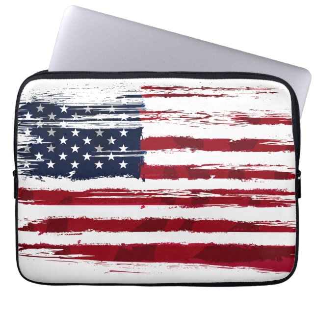USA Flag Patriotic American Red White Blue ラップトップスリーブ (正面)