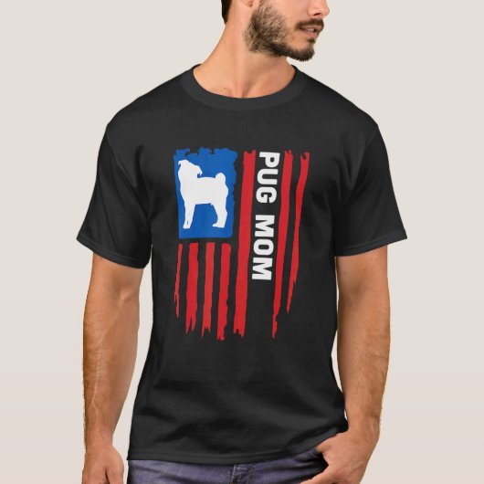 USA flag Patriotic Pug Mom Tシャツ (正面)