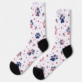 USA Flag Paw Print and Stars Pattern Crew Socks ソックス (左)