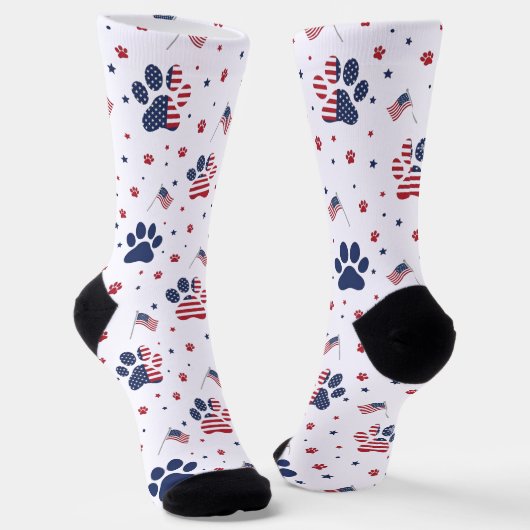 USA Flag Paw Print and Stars Pattern Crew Socks ソックス (傾斜あり)