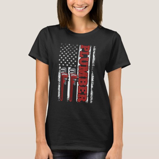 Usa Flag Plumbing Tools American Patriotic Plumber Tシャツ (正面)