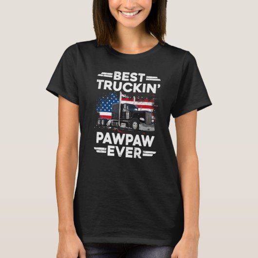 USA Flag Semi Truck Driver Best Truckin Pawpaw Ev Tシャツ (正面)