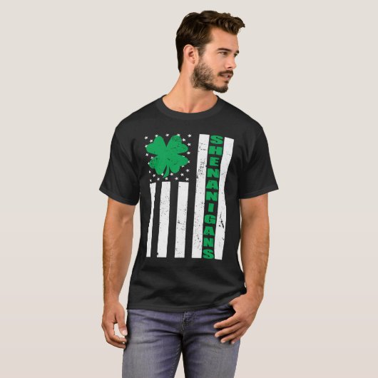 USA Flag Shenanigans Saint Patricks Day Shamrock Tシャツ (正面フル)