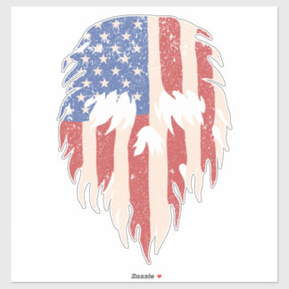 USA Flag Skull Beard | Distressed Patriotic Design シール