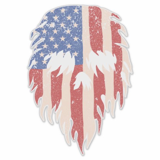 USA Flag Skull Beard | Distressed Patriotic Design シール (正面)