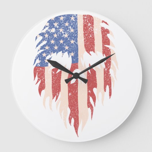 USA Flag Skull Beard | Distressed Patriotic Design ラージ壁時計 (正面)