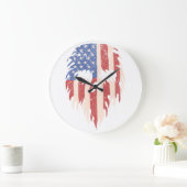 USA Flag Skull Beard | Distressed Patriotic Design ラージ壁時計 (ホーム)