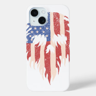 USA Flag Skull Beard | Distressed Patriotic Design iPhone 15ケース