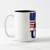 USA Flag & Soccer Ball Two-Tone Mug – Patriotic Sp ツートーンマグカップ (左)