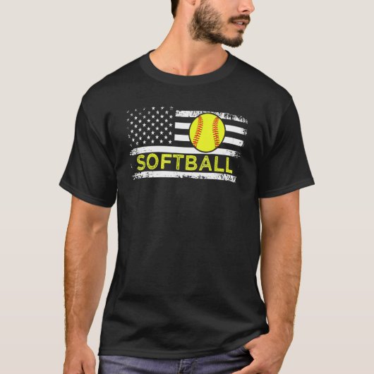 USA Flag Softball American Patriot US Flag Softbal Tシャツ (正面)
