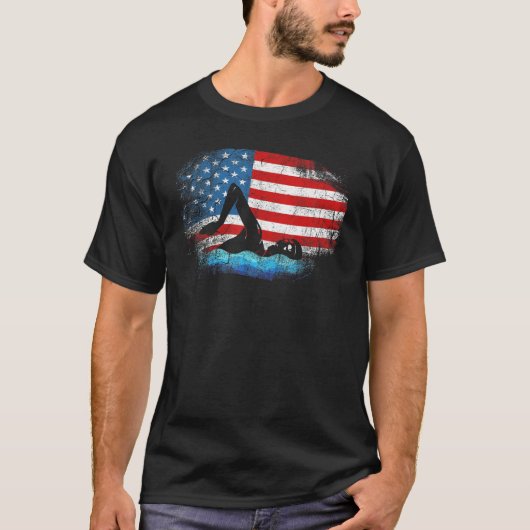 USA Flag Swimmer Swimming Sport Athlete Swim Swimm Tシャツ (正面)