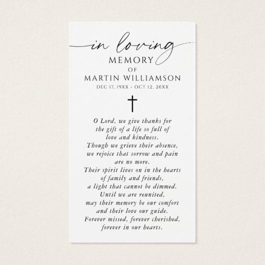 USA Flag Sympathy Funeral Memorial Prayer Card (裏面)