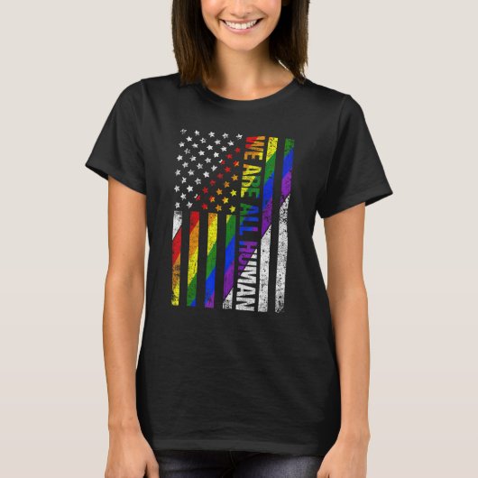 USA Flag We Are All Human LGBT Flag Gay Pride Mont Tシャツ (正面)