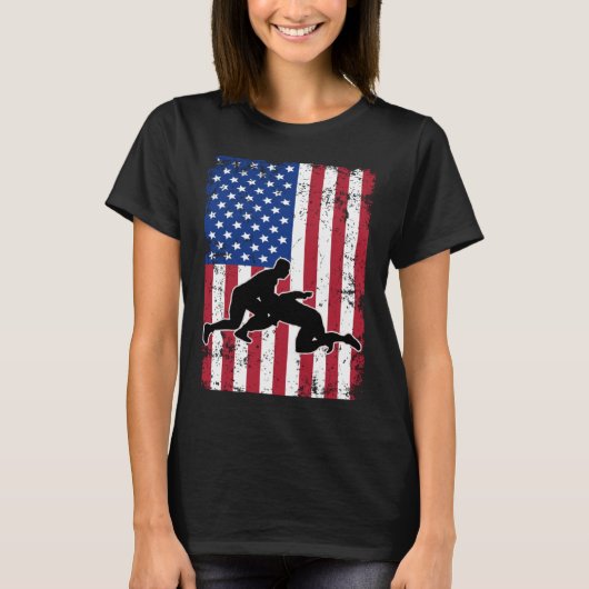 Usa Flag Wrestling American Flag Wrestling Wrestle Tシャツ (正面)
