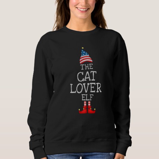 USA Flag Xmas The Cat  Elf  Matching Christmas Elf スウェットシャツ (正面)