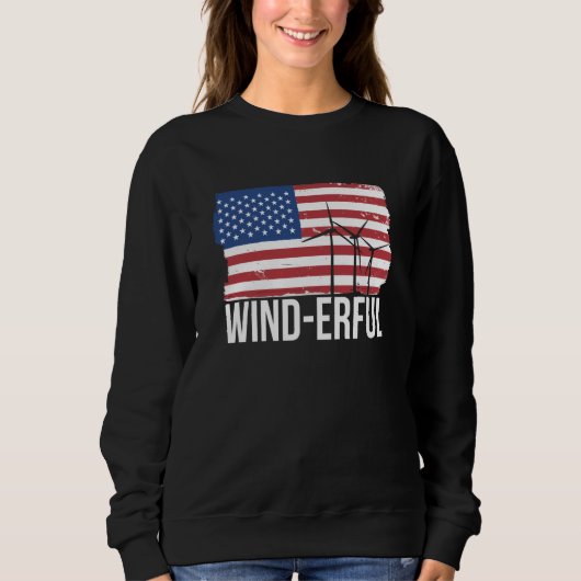 USA Flagge Amerika Fahen Wind Erful Wind Turbine E スウェットシャツ (正面)