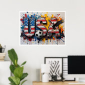 USA Football Citiscape Oil Painting Style Art ポスター (ホームオフィス)