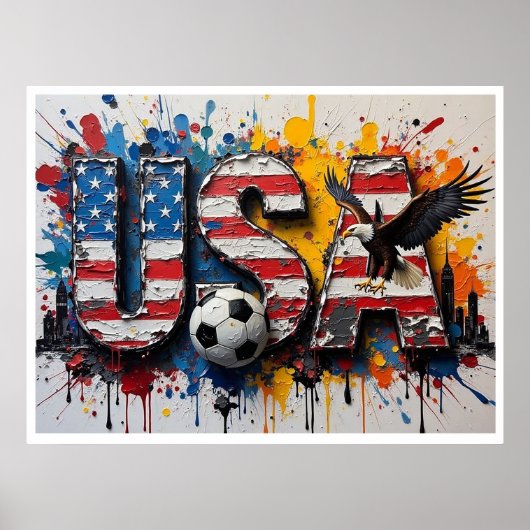 USA Football Citiscape Oil Painting Style Art ポスター (正面)