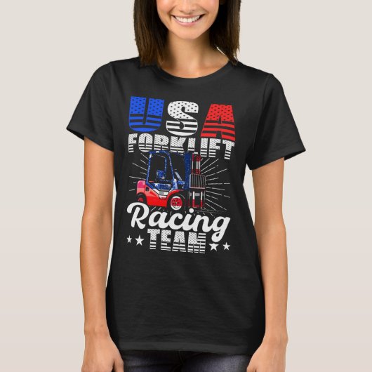 USA Forklift Operator Racing Team Warehouse Worker Tシャツ (正面)